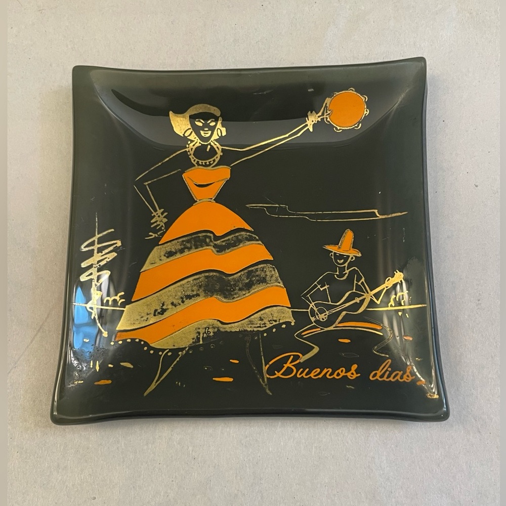 Vintage glass ashtray or trinket tray Buenos Dias
